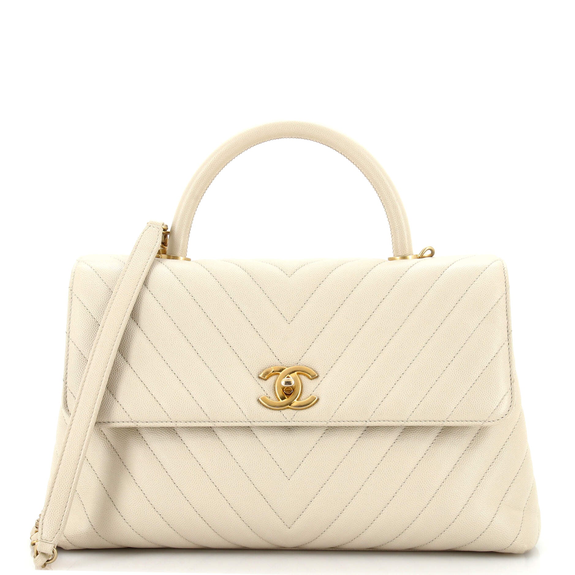 CHANEL Coco Top Handle Bag Chevron Caviar Medium