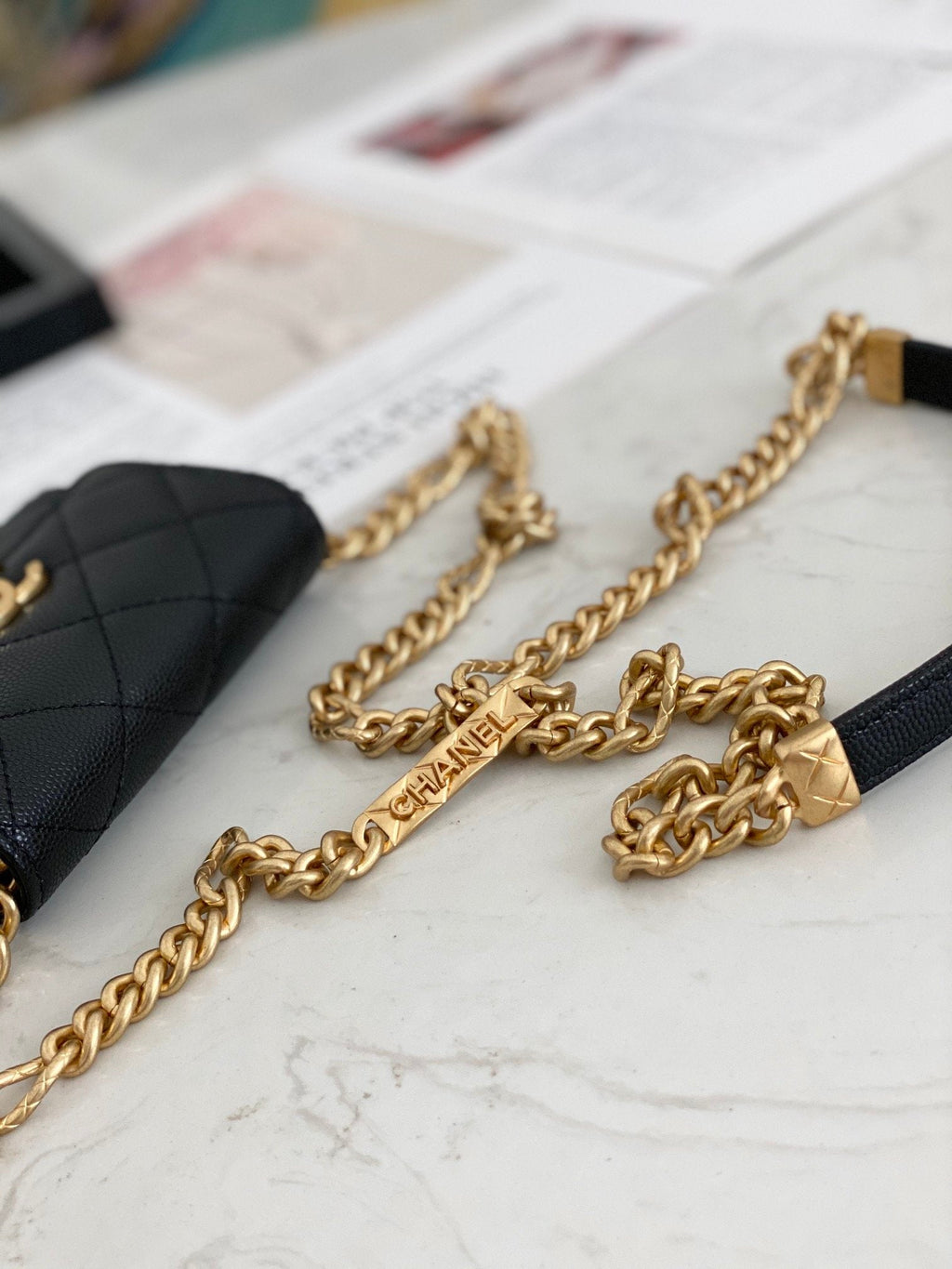 CHLMini GlamIap Bag Gold Toned Hardware Black For Women 4.7in/12cm