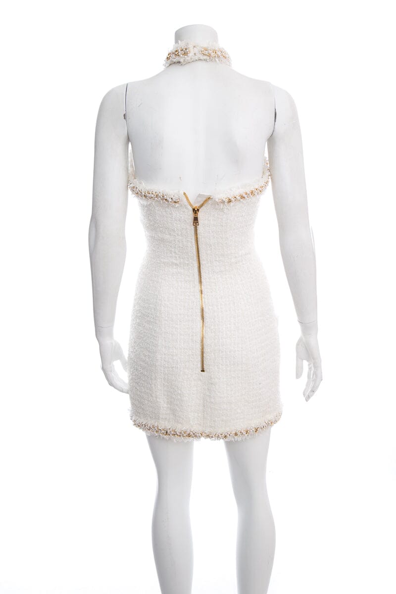 Balmain White Tweed Mini Dress SZ 36