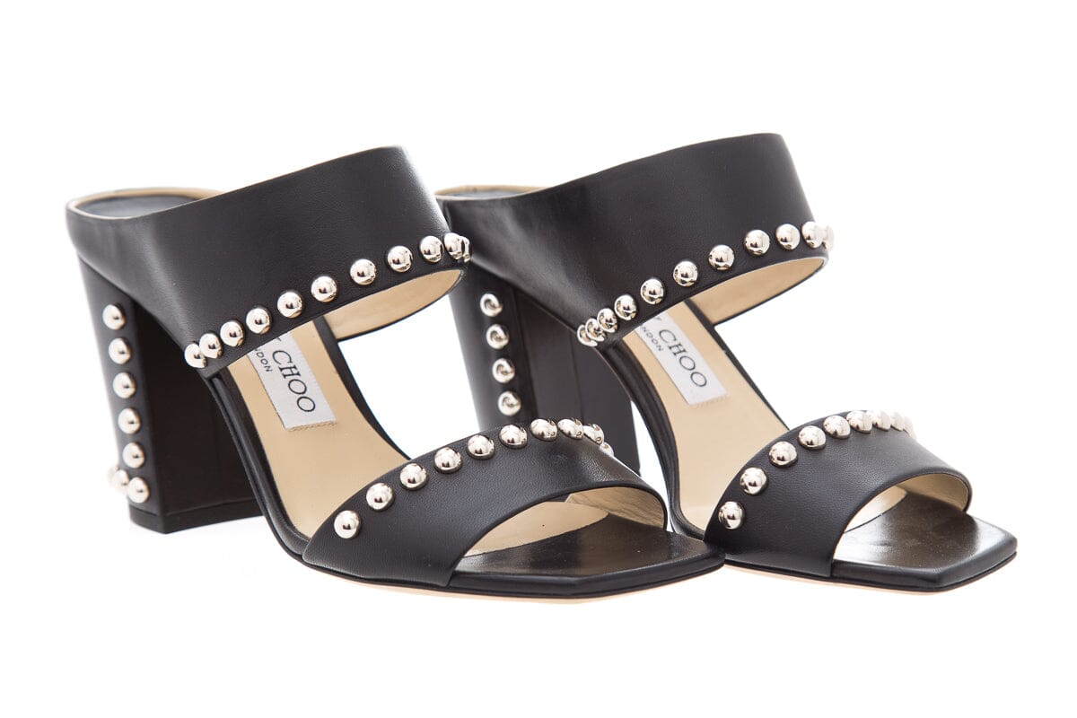 Jimmy Choo Black Leather & Silver Stud SZ 37