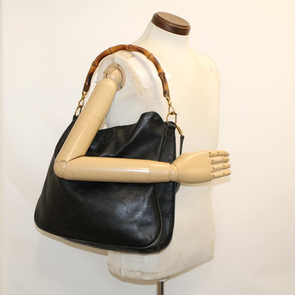 GUCCI Bamboo Shoulder Bag Leather 2way Black 46000