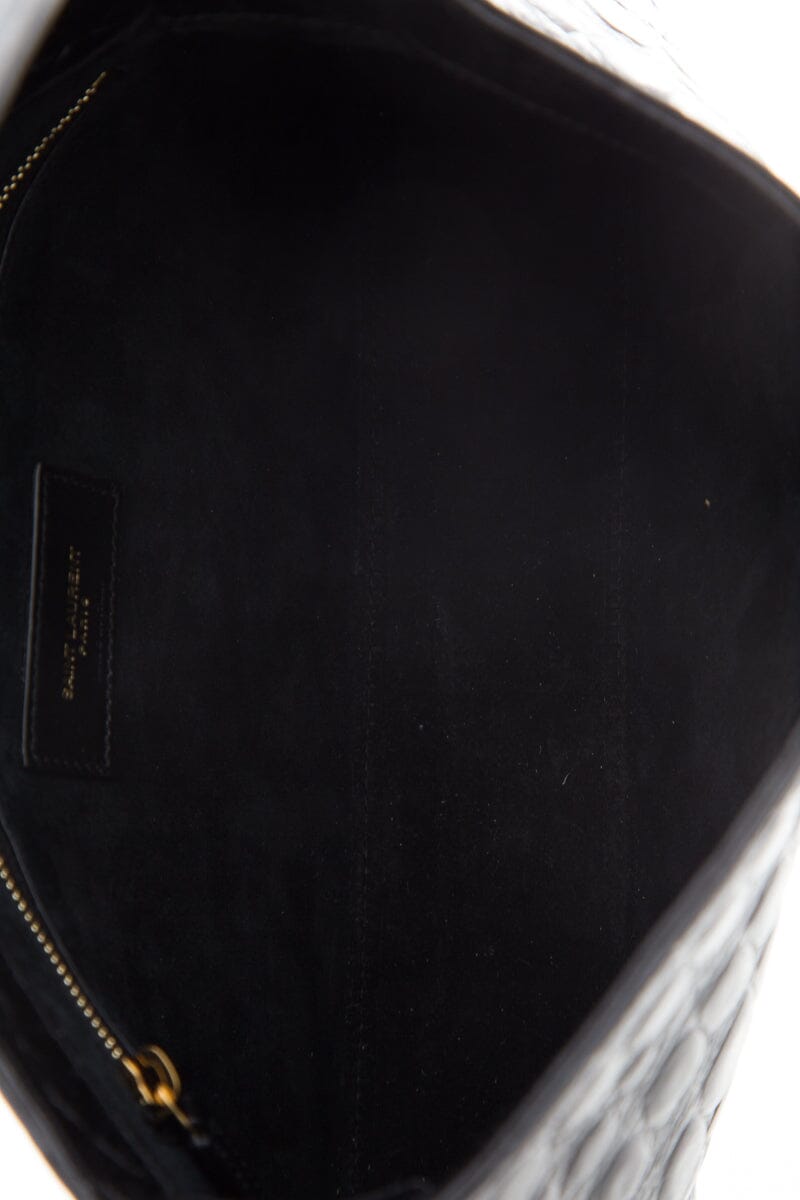Saint Laurent Black Crocodile Embossed Leather Cassandre Handbag