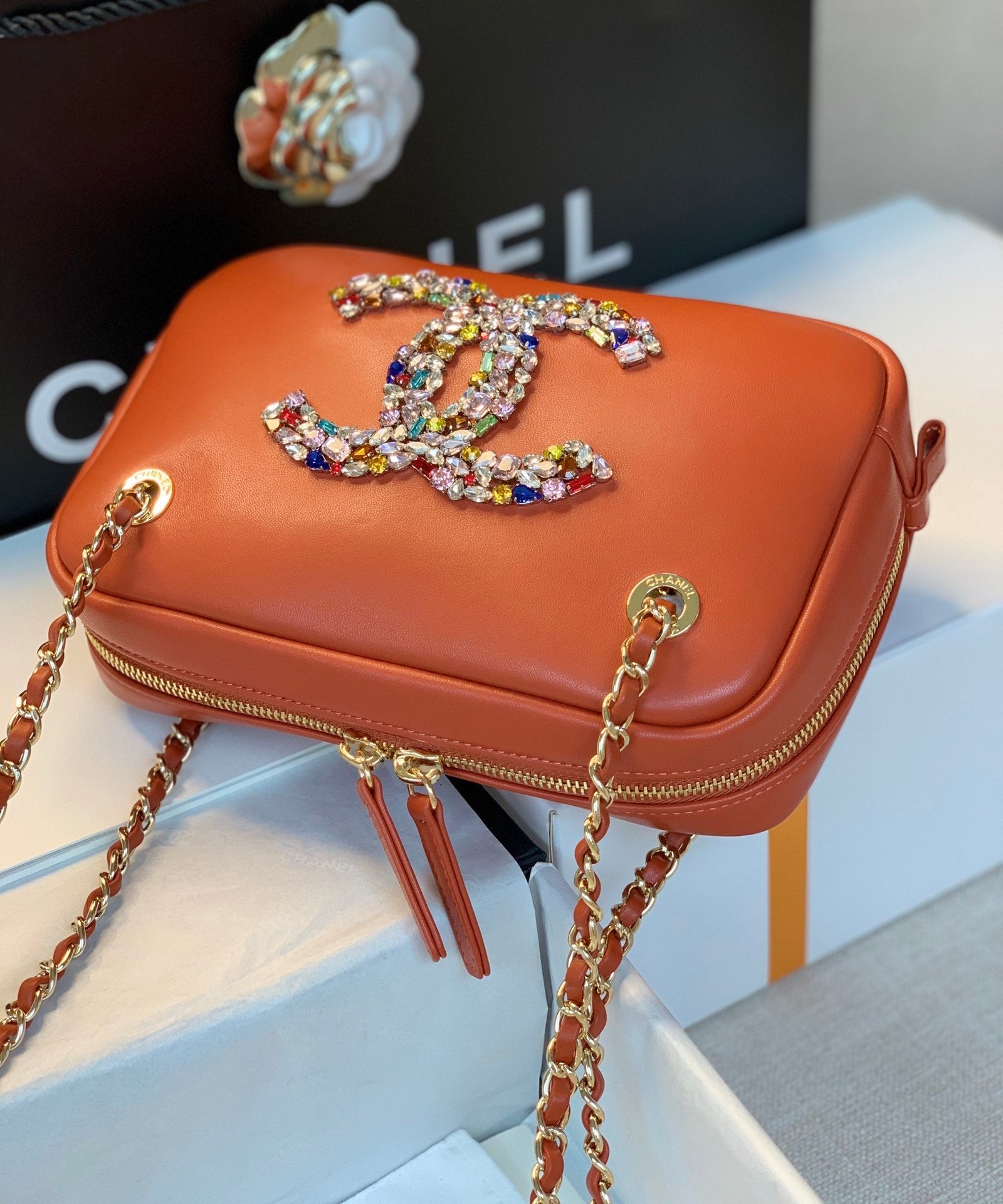 CHL Camera Cubic GLAMIamonds Brown Bag For Women 12.5cm/4.9in