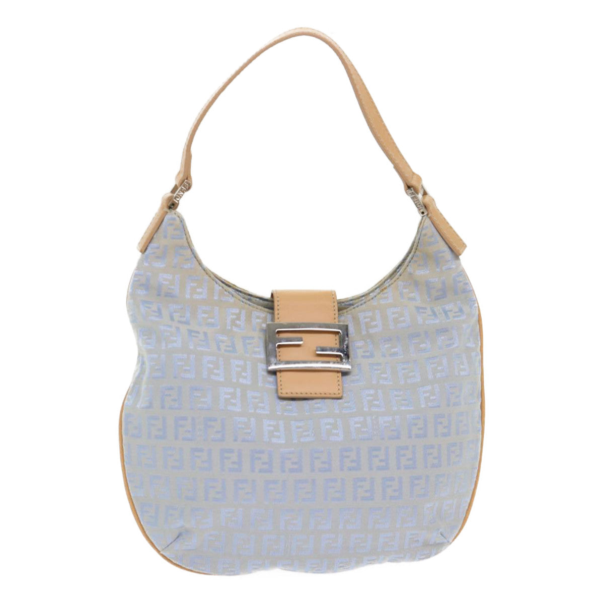 FENDI Mamma Baguette Zucchino Canvas Shoulder Bag Nylon Light Blue 46673