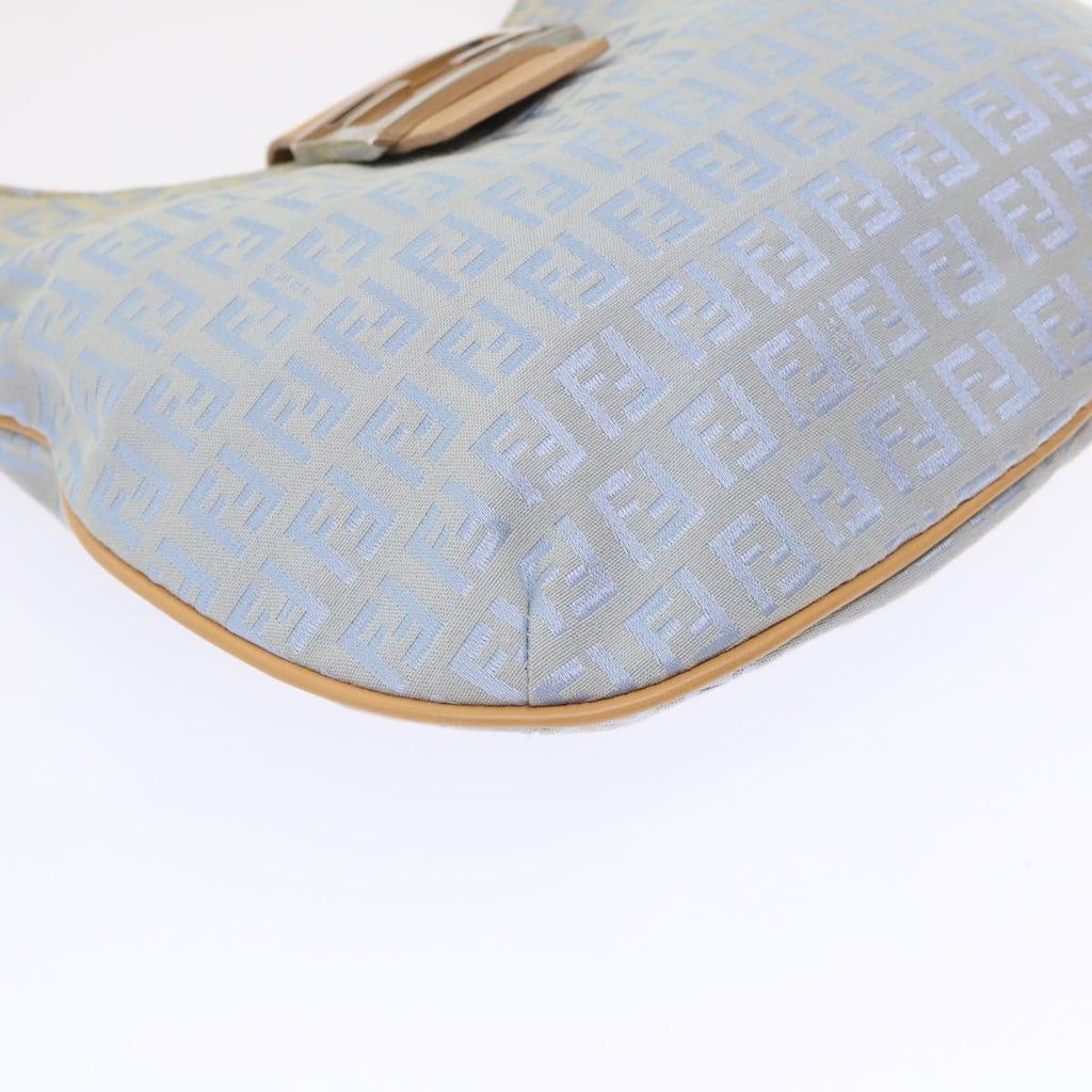 FENDI Mamma Baguette Zucchino Canvas Shoulder Bag Nylon Light Blue 46673