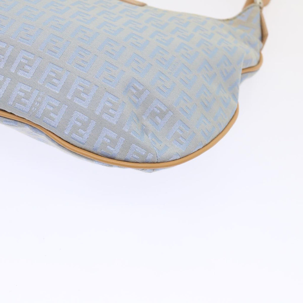 FENDI Mamma Baguette Zucchino Canvas Shoulder Bag Nylon Light Blue 46673