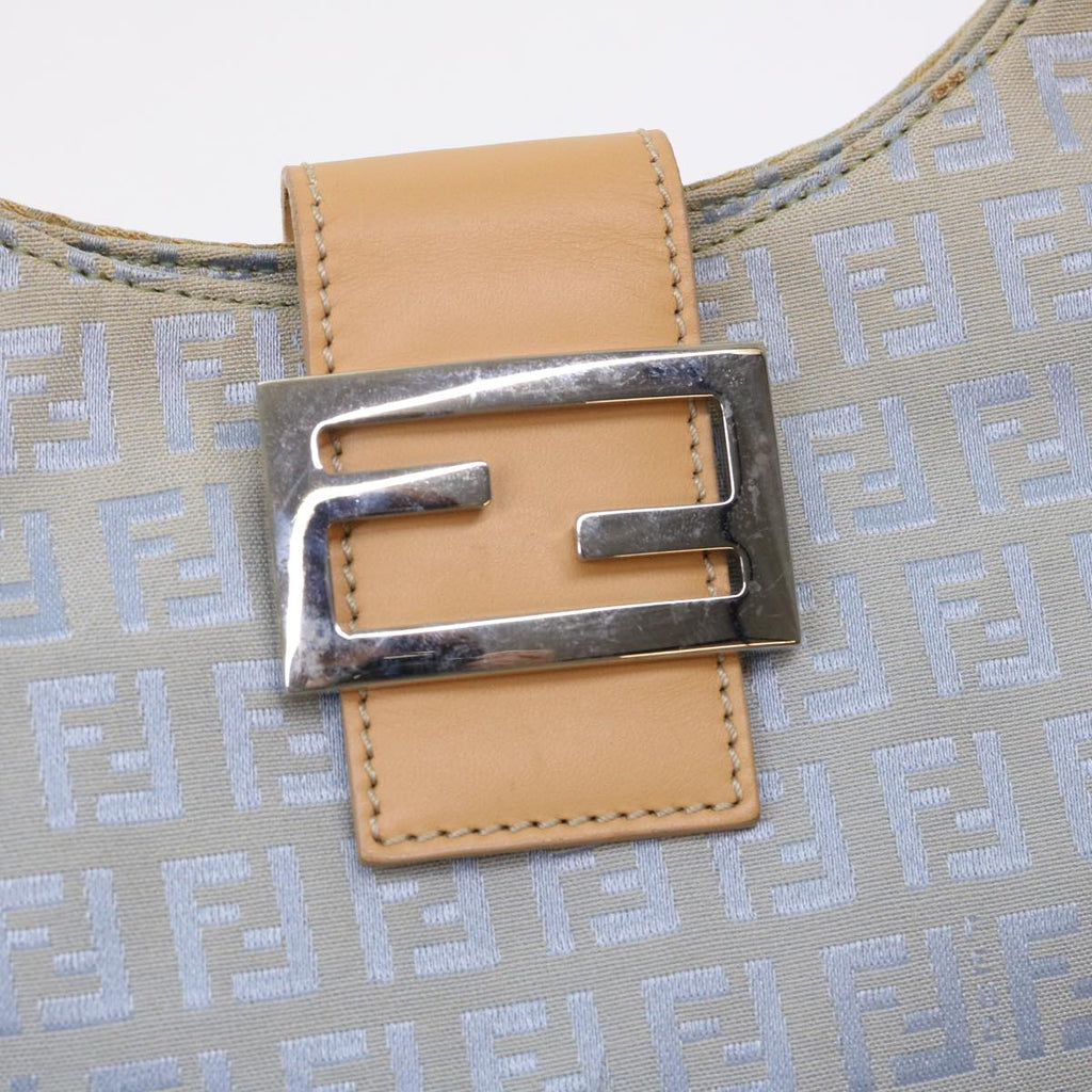 FENDI Mamma Baguette Zucchino Canvas Shoulder Bag Nylon Light Blue 46673