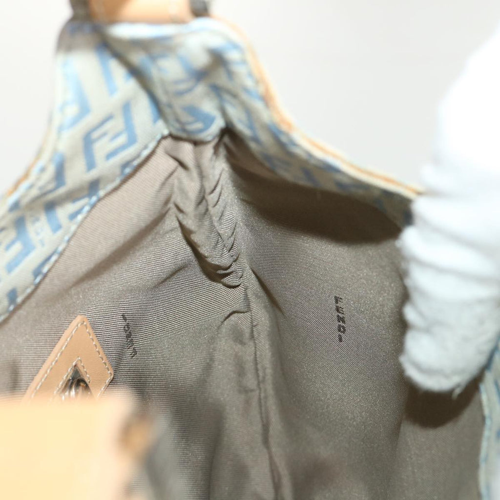FENDI Mamma Baguette Zucchino Canvas Shoulder Bag Nylon Light Blue 46673