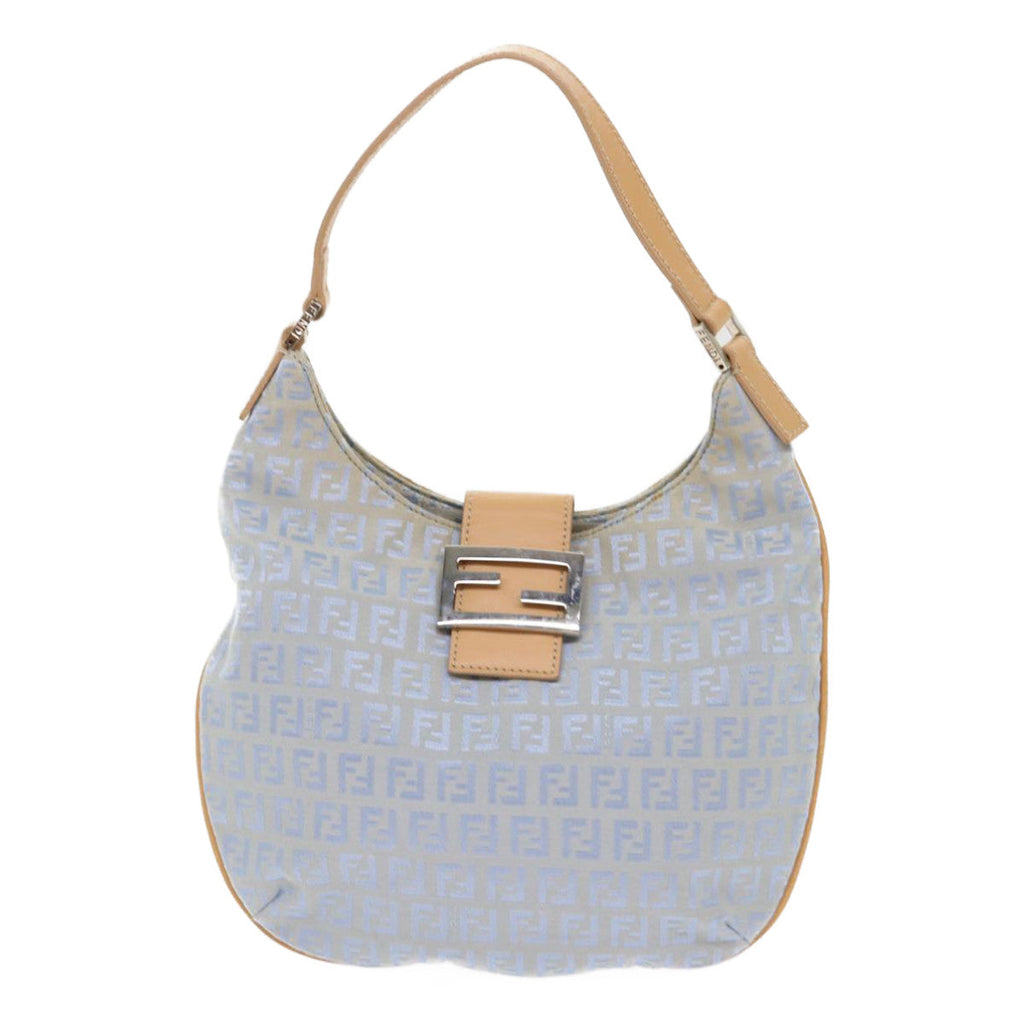 FENDI Mamma Baguette Zucchino Canvas Shoulder Bag Nylon Light Blue 46673