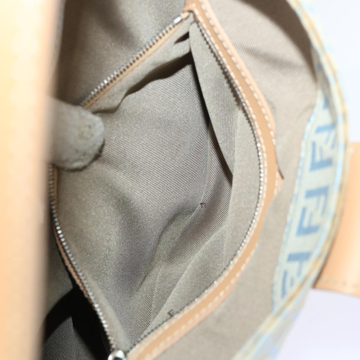 FENDI Mamma Baguette Zucchino Canvas Shoulder Bag Nylon Light Blue 46673