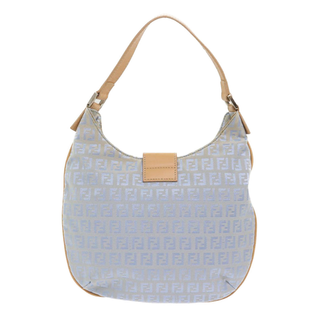 FENDI Mamma Baguette Zucchino Canvas Shoulder Bag Nylon Light Blue 46673