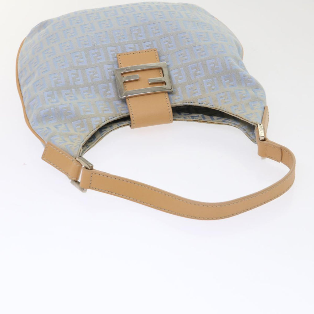 FENDI Mamma Baguette Zucchino Canvas Shoulder Bag Nylon Light Blue 46673