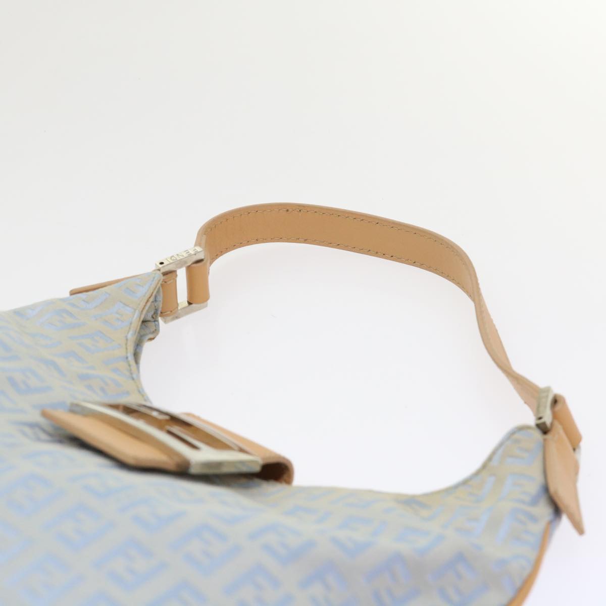 FENDI Mamma Baguette Zucchino Canvas Shoulder Bag Nylon Light Blue 46673