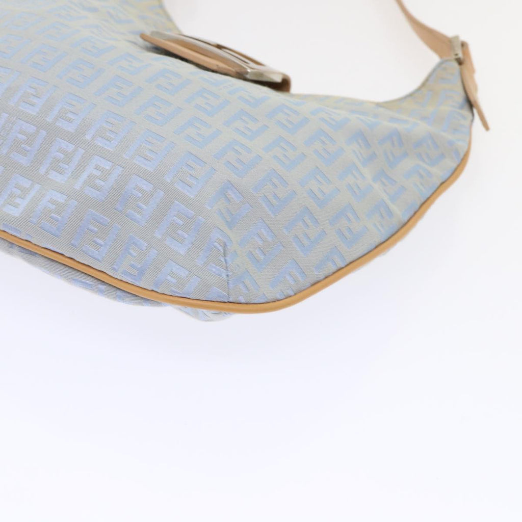FENDI Mamma Baguette Zucchino Canvas Shoulder Bag Nylon Light Blue 46673