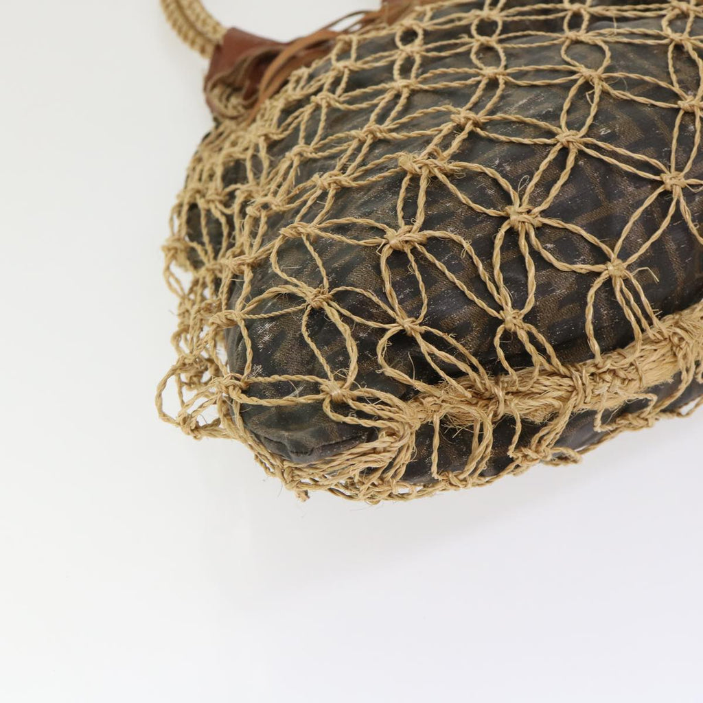FENDI Zucca Canvas Hand Bag Straw Brown Black 46675