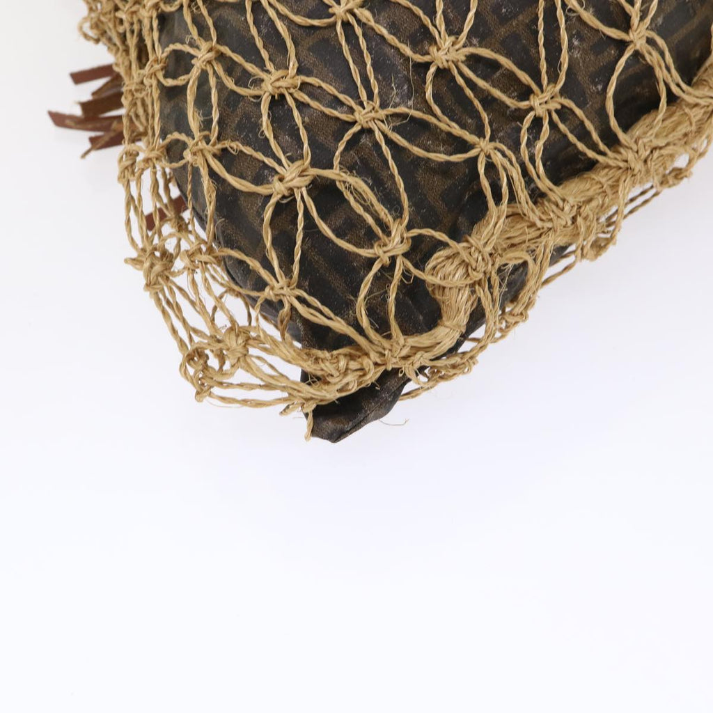 FENDI Zucca Canvas Hand Bag Straw Brown Black 46675