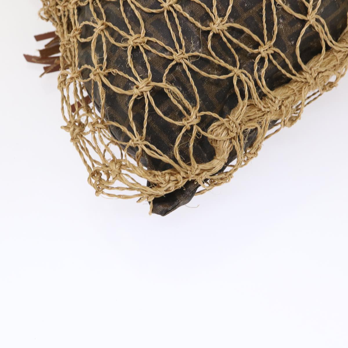 FENDI Zucca Canvas Hand Bag Straw Brown Black 46675