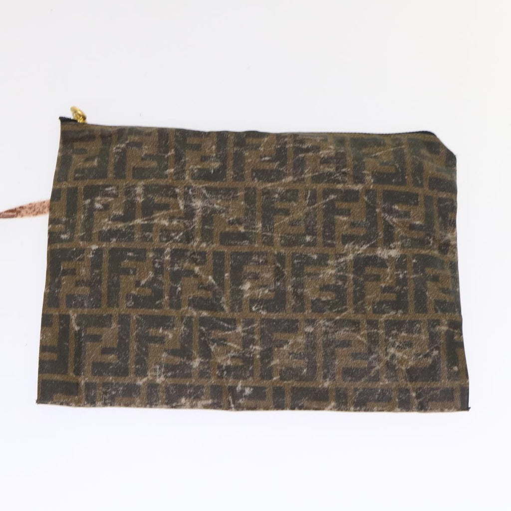 FENDI Zucca Canvas Hand Bag Straw Brown Black 46675
