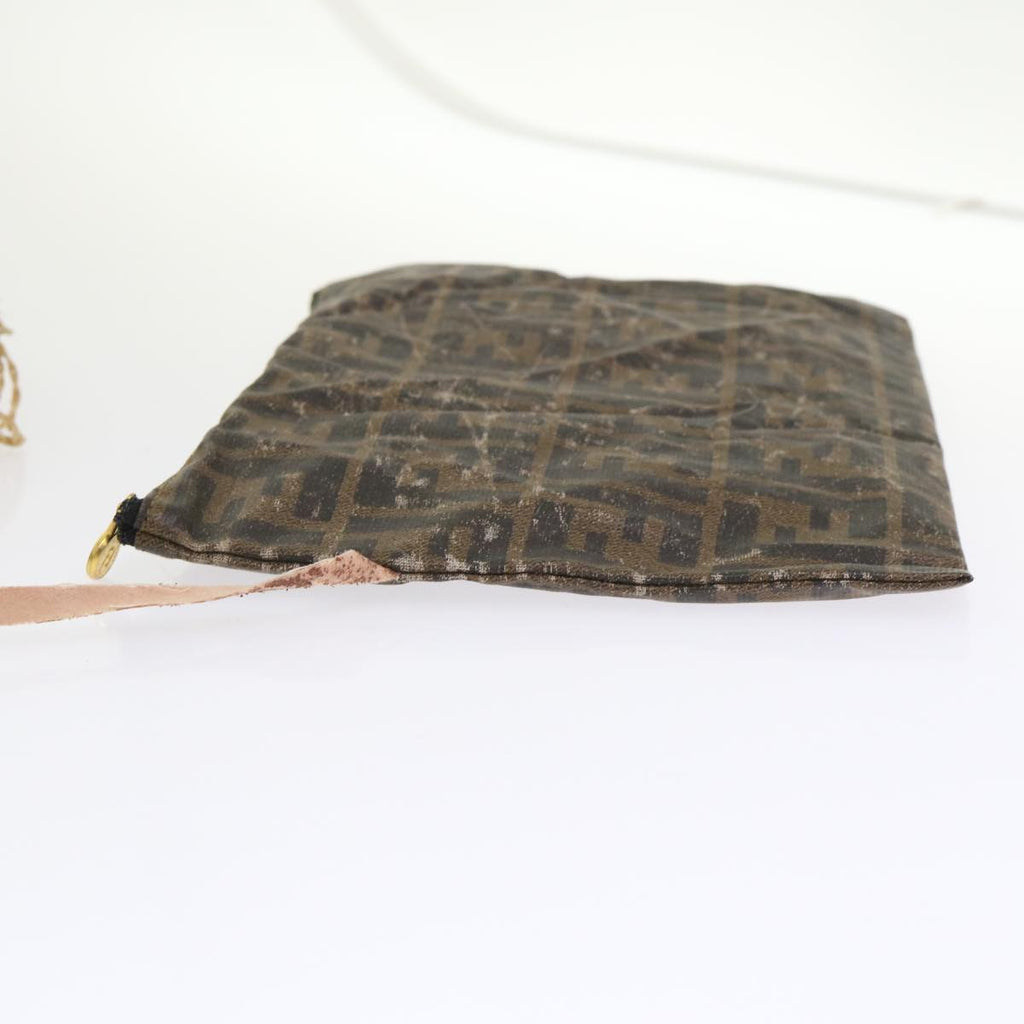 FENDI Zucca Canvas Hand Bag Straw Brown Black 46675