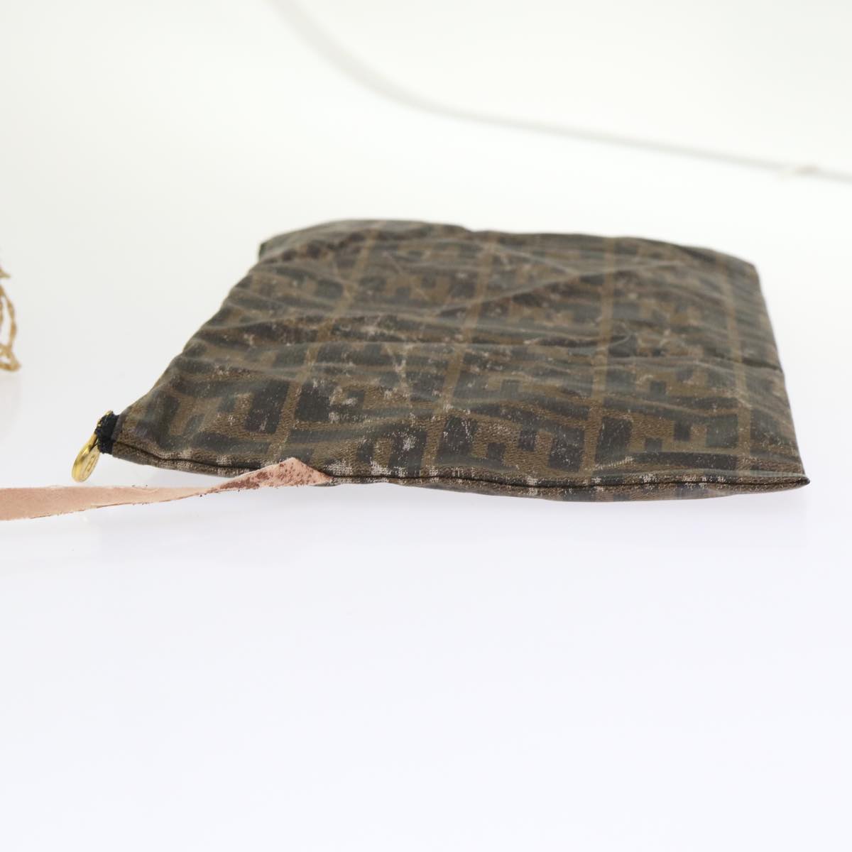 FENDI Zucca Canvas Hand Bag Straw Brown Black 46675