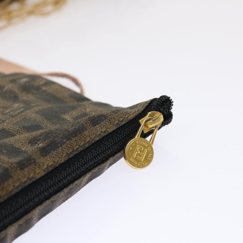 FENDI Zucca Canvas Hand Bag Straw Brown Black 46675