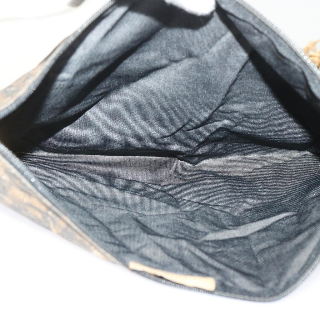 FENDI Zucca Canvas Hand Bag Straw Brown Black 46675