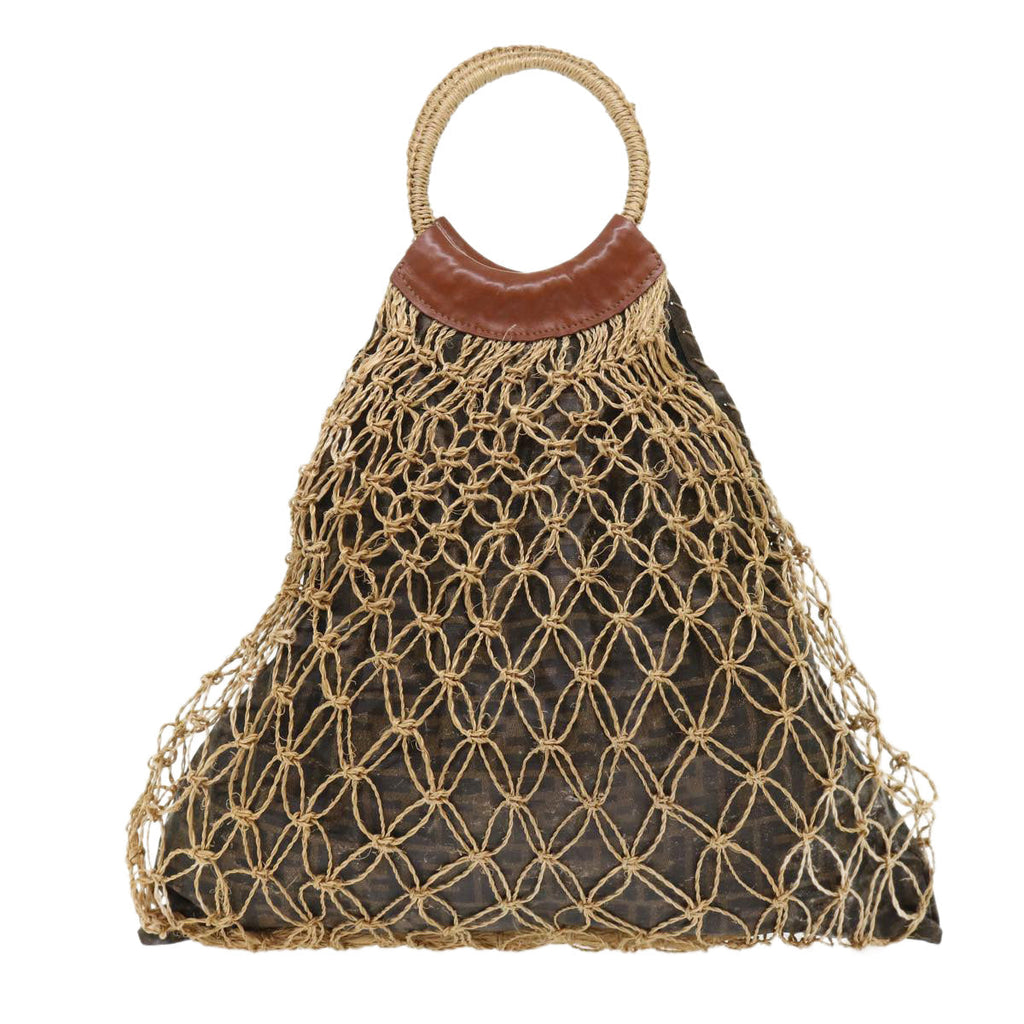 FENDI Zucca Canvas Hand Bag Straw Brown Black 46675