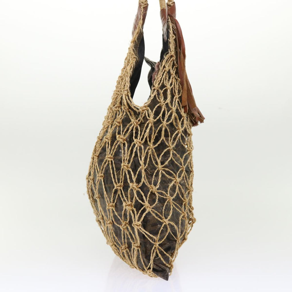 FENDI Zucca Canvas Hand Bag Straw Brown Black 46675