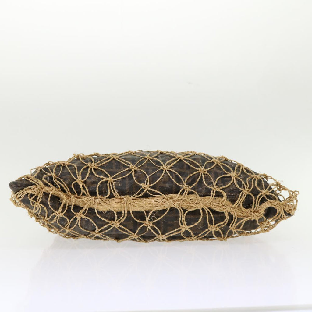 FENDI Zucca Canvas Hand Bag Straw Brown Black 46675