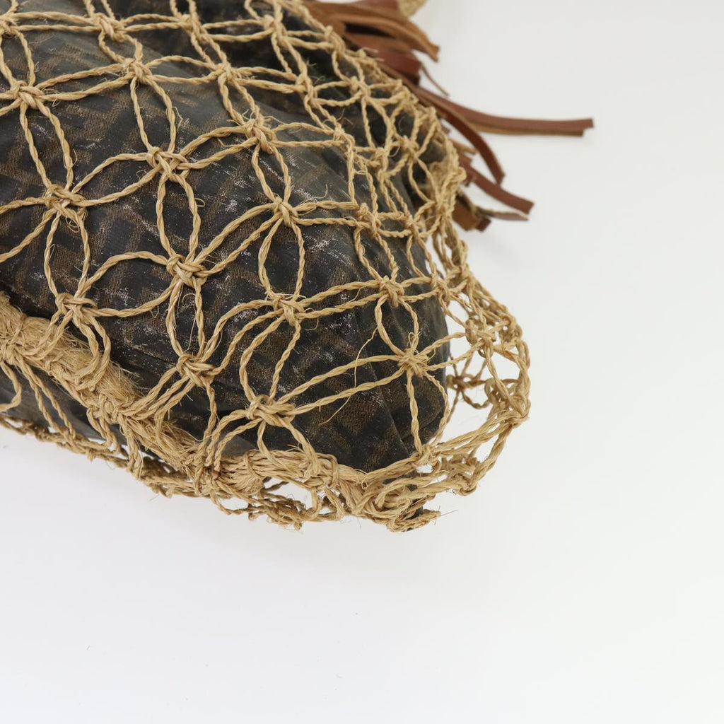 FENDI Zucca Canvas Hand Bag Straw Brown Black 46675