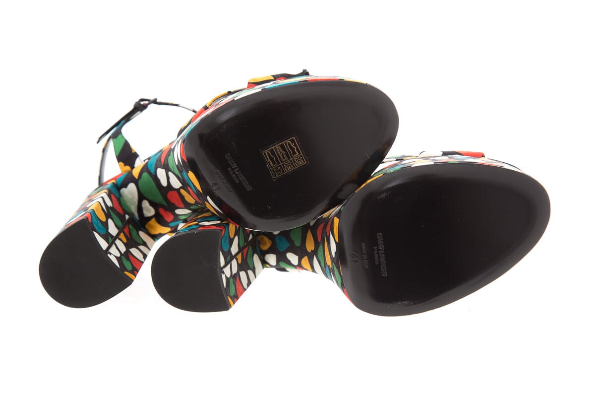 Saint Laurent Multi Heart Print  Platform Heels SZ 41