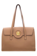 Versace Brown La Medusa Flap Leather Tote