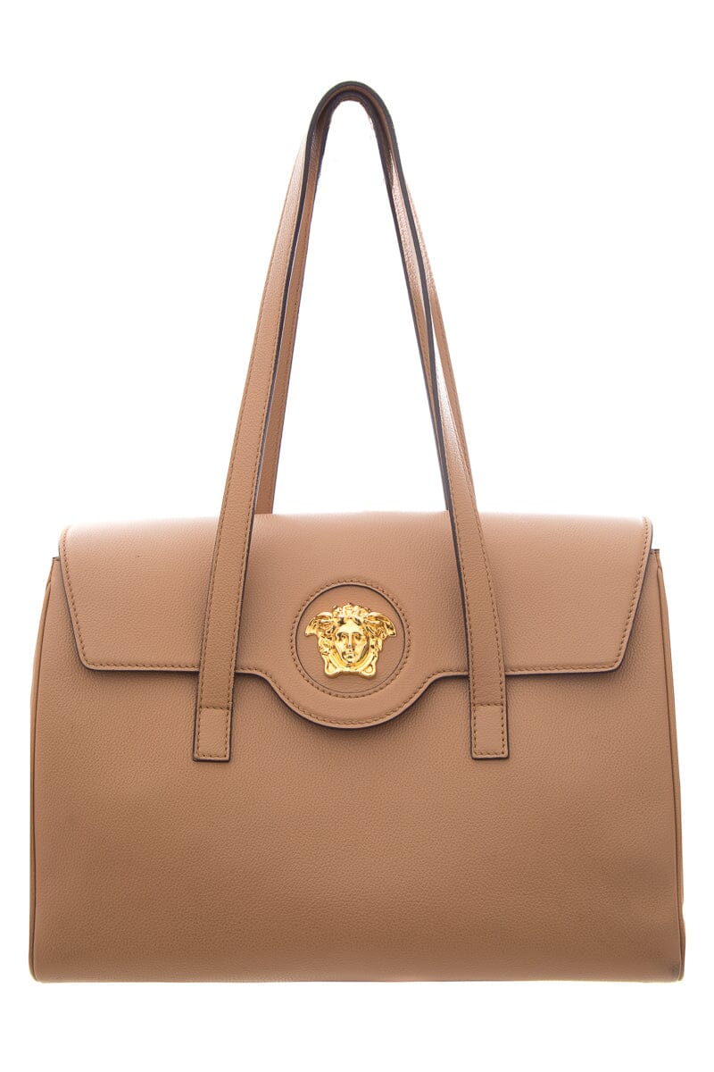 Versace Brown La Medusa Flap Leather Tote