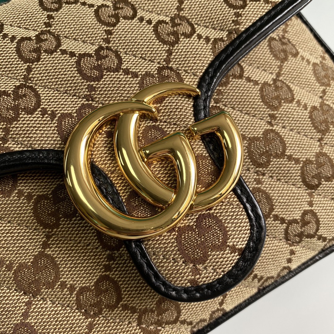 gg Ladies gg Canvas Marmont Mini Top Handle Bag Beige/Ebony Diagonal Matelassé Original gg Canvas 8.3in/21cm gg 583571 HVKEG 9772