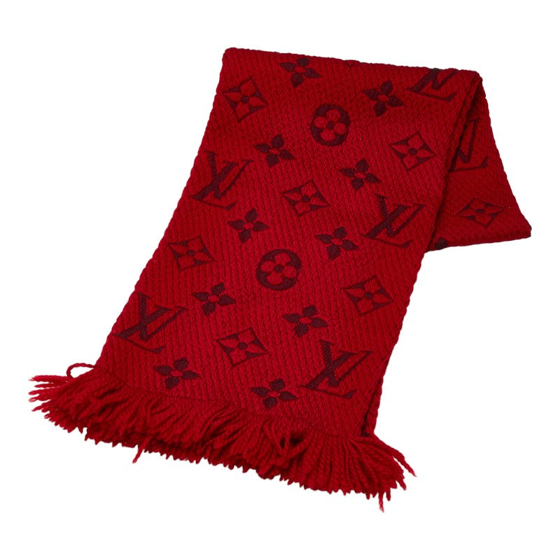Louis Vuitton Monogram Escarp Logomania Maffler M72432 Red Wool Silk  Louis Vuitton