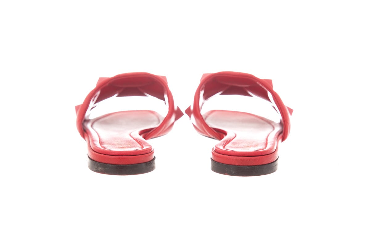 Valentino Red Leather Rockstud Slides SZ 35