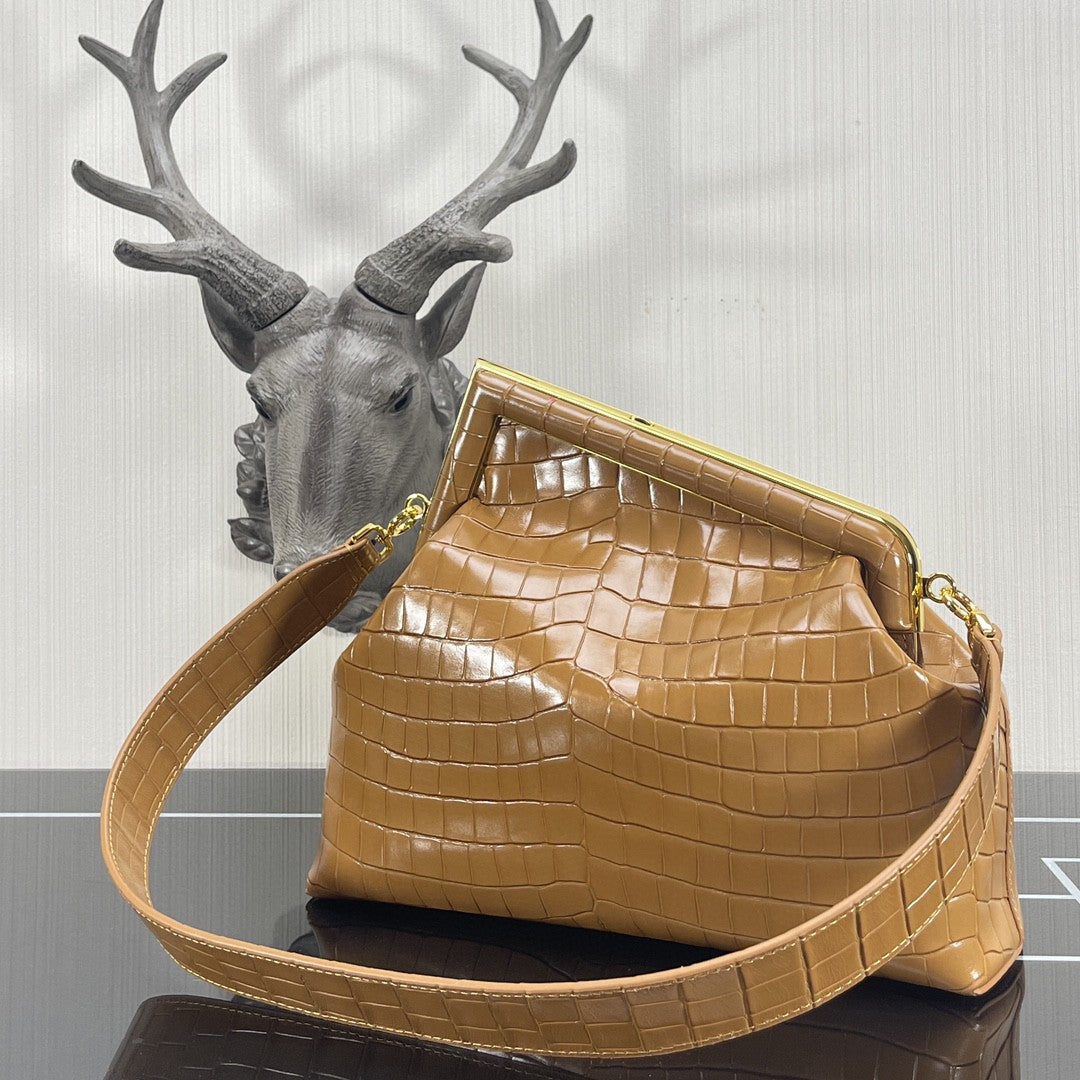 FI First MeGLAMIum Brown CrocoGLAMIle Bag For Woman 32.5cm/13in