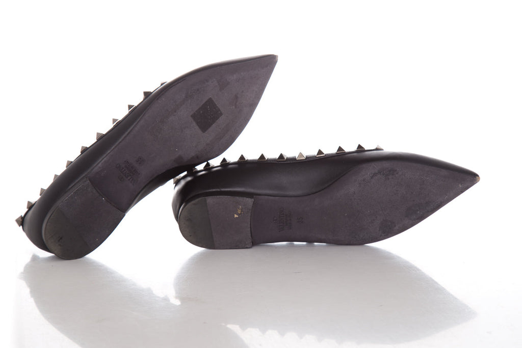 Valentino Garavani Black Rockstud Leather Flats SZ 35