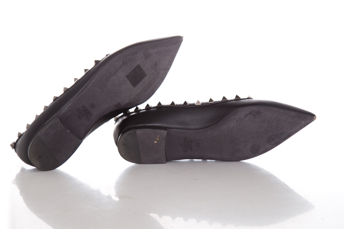 Valentino Garavani Black Rockstud Leather Flats SZ 35