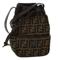 FENDI Zucca Canvas Shoulder Bag Brown Black 47059