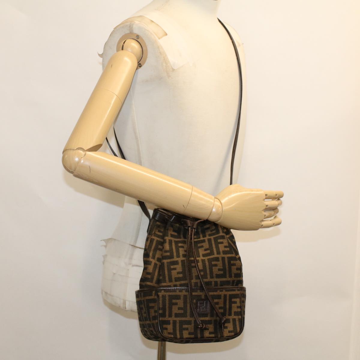 FENDI Zucca Canvas Shoulder Bag Brown Black 47059