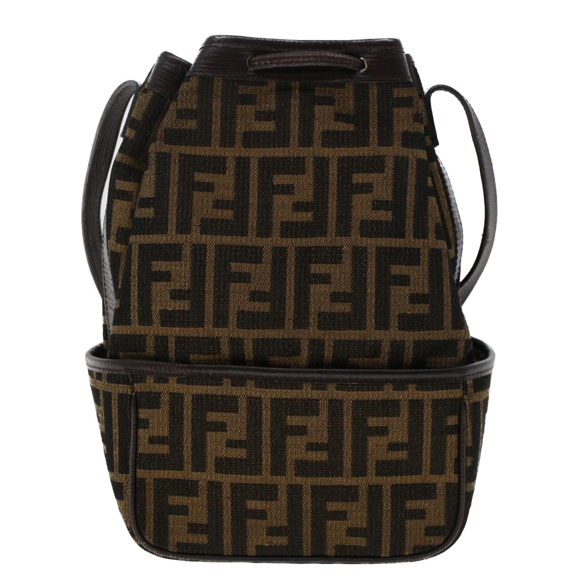 FENDI Zucca Canvas Shoulder Bag Brown Black 47059