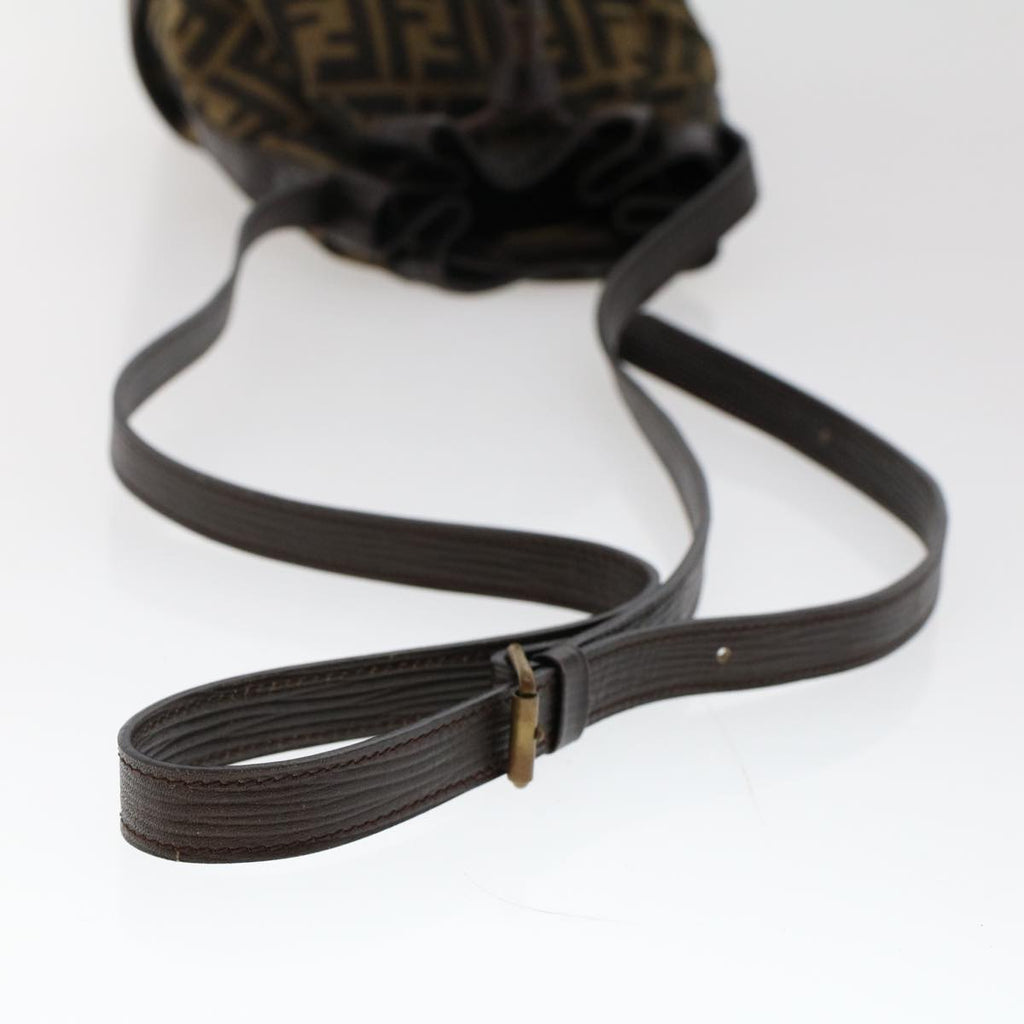 FENDI Zucca Canvas Shoulder Bag Brown Black 47059
