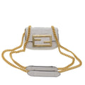 FENDI Zucca Canvas Nano Baguette Chain Shoulder Bag Leather White 47061