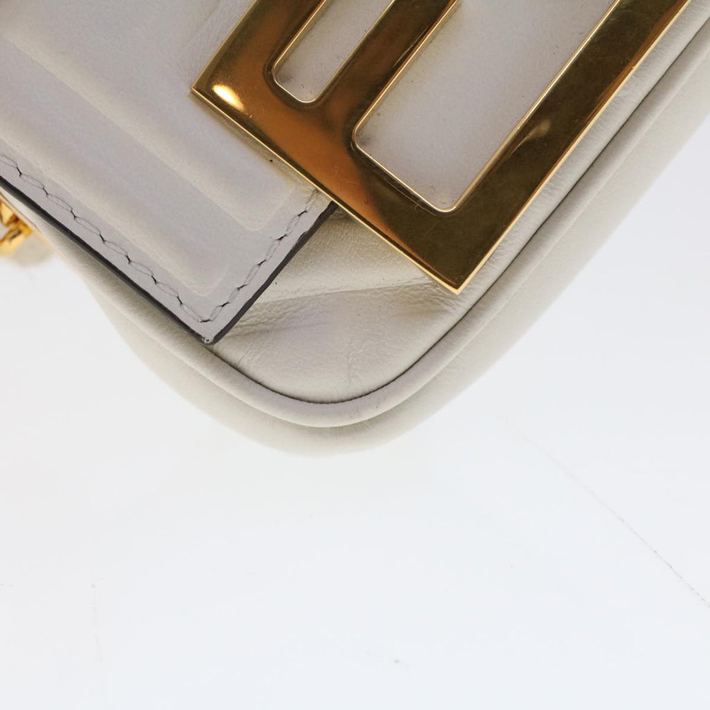 FENDI Zucca Canvas Nano Baguette Chain Shoulder Bag Leather White 47061