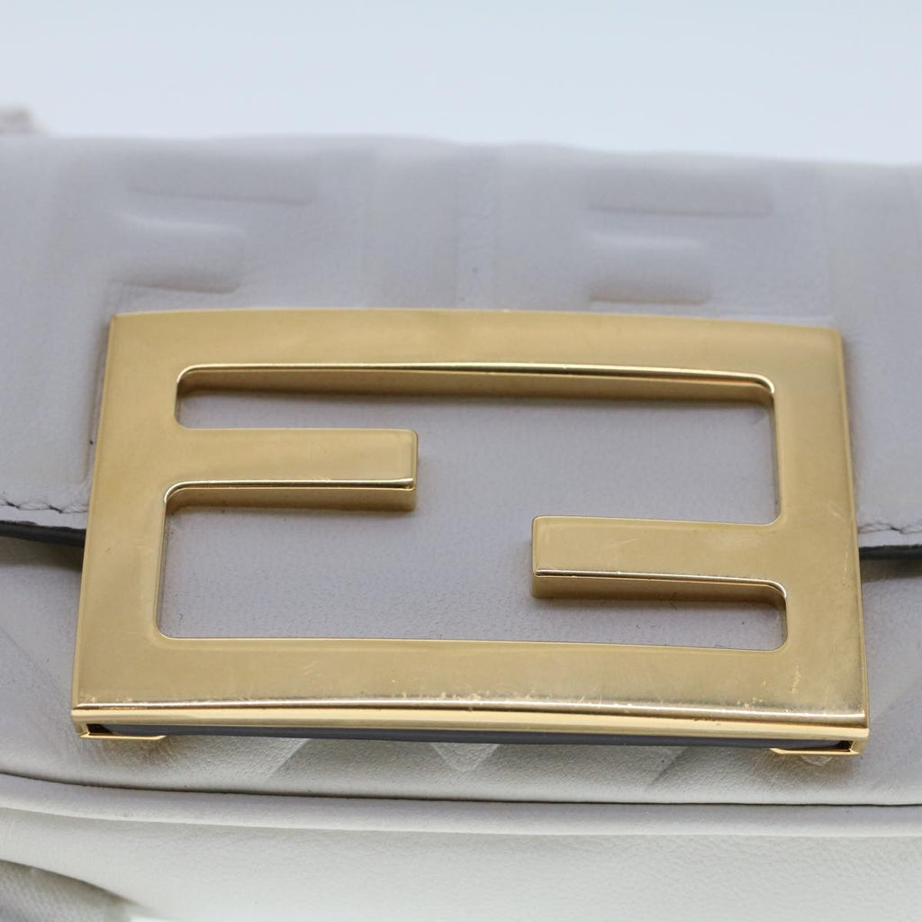FENDI Zucca Canvas Nano Baguette Chain Shoulder Bag Leather White 47061