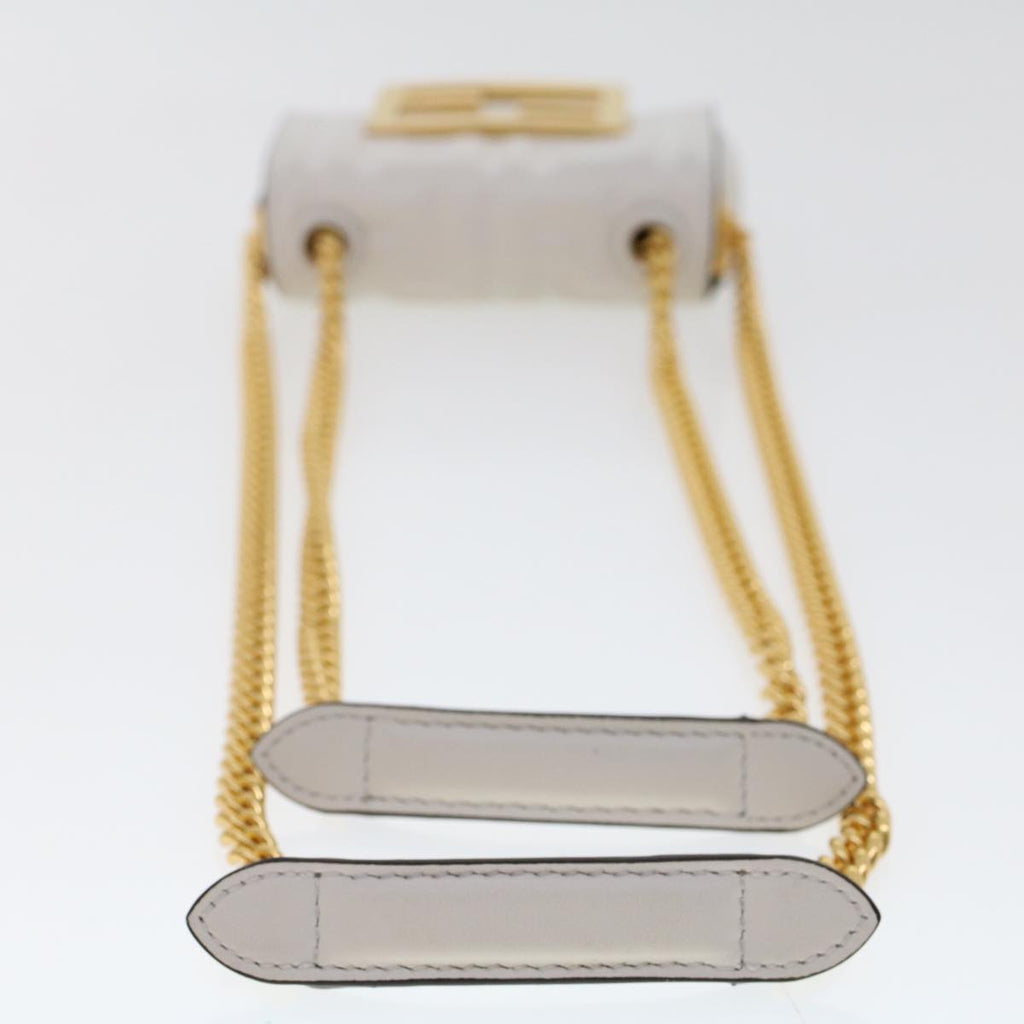 FENDI Zucca Canvas Nano Baguette Chain Shoulder Bag Leather White 47061