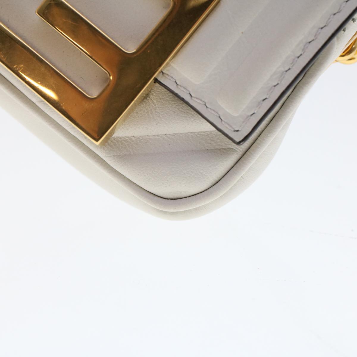 FENDI Zucca Canvas Nano Baguette Chain Shoulder Bag Leather White 47061