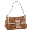 FENDI Mamma Baguette Shoulder Bag Straw Beige Pink 47062