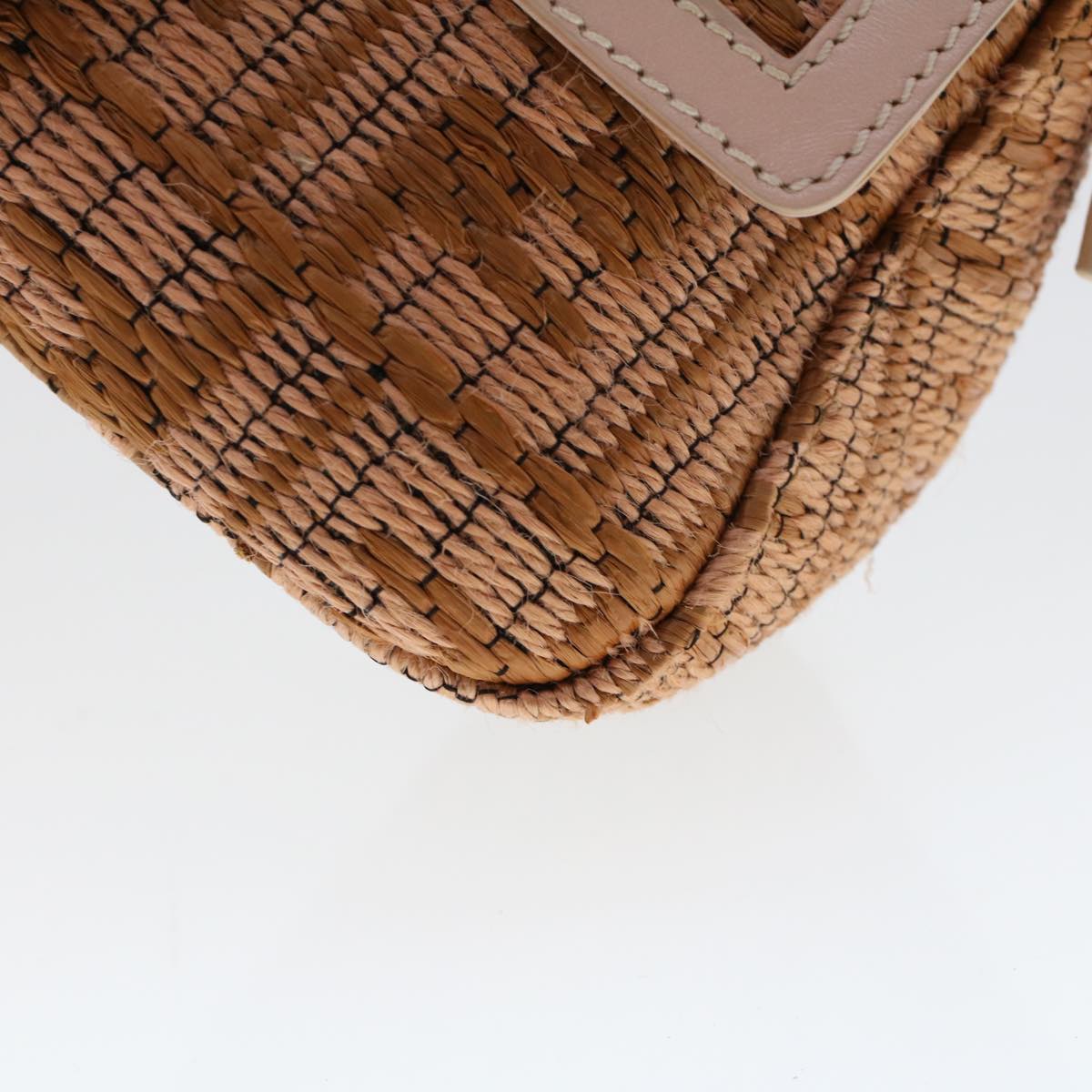 FENDI Mamma Baguette Shoulder Bag Straw Beige Pink 47062